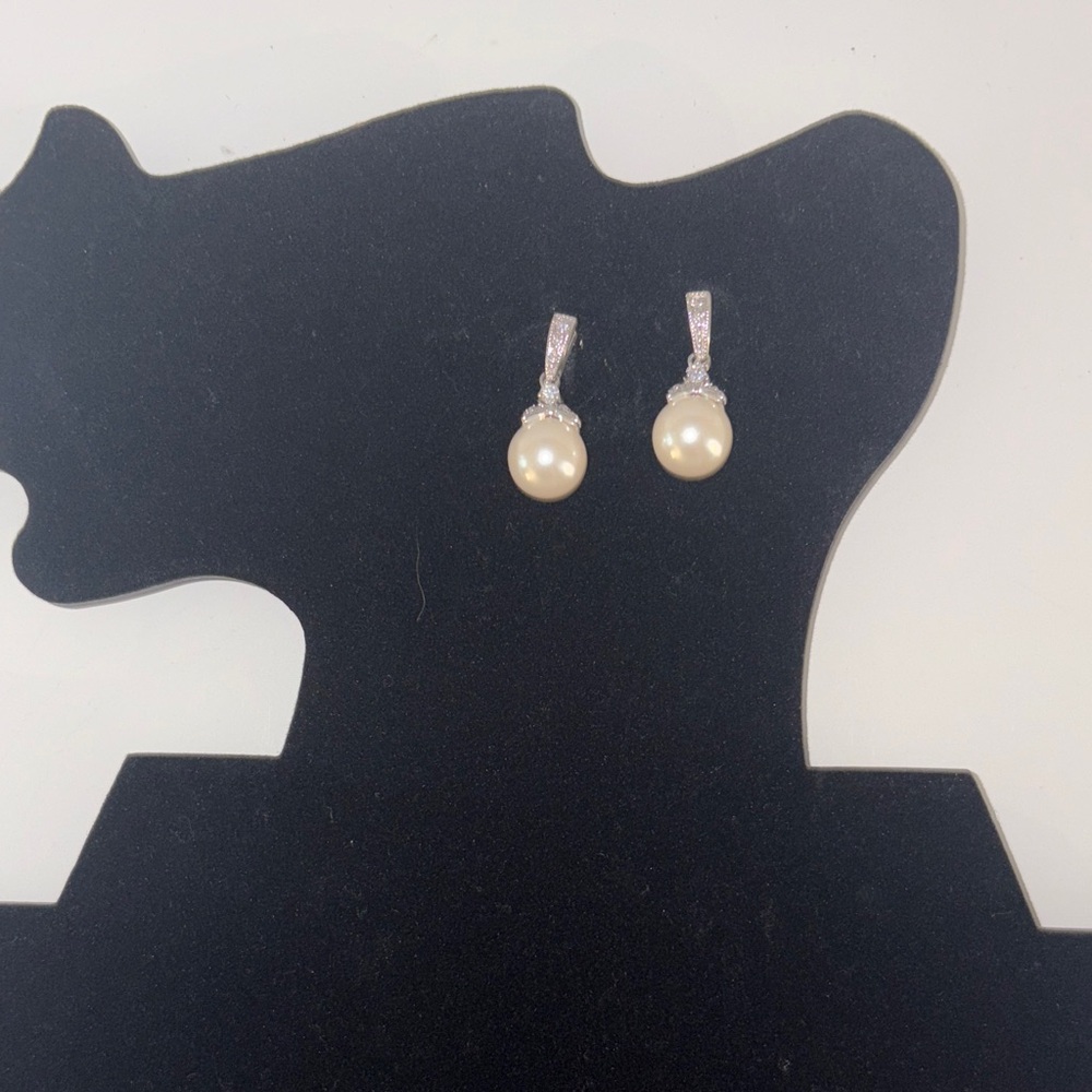Silver Tone Faux Pearl Drop Earrings